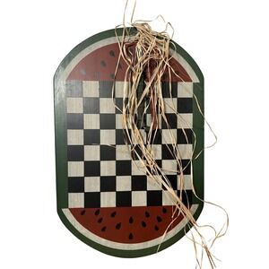 Cottagecore Watermelon Checkers Board Folk Art Wood Wall Decor